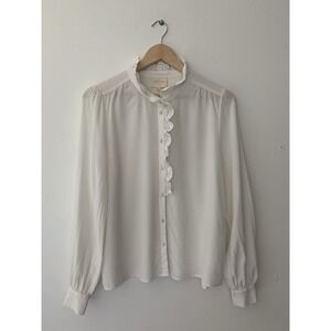 Sézane Chlo Shirt In Ecru Silk 42 Embroidered Band On Placket Collar Paris Chic